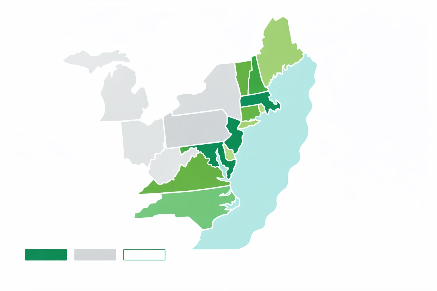 Map of the 13 original American colonies along the Atlantic coast with founding dates