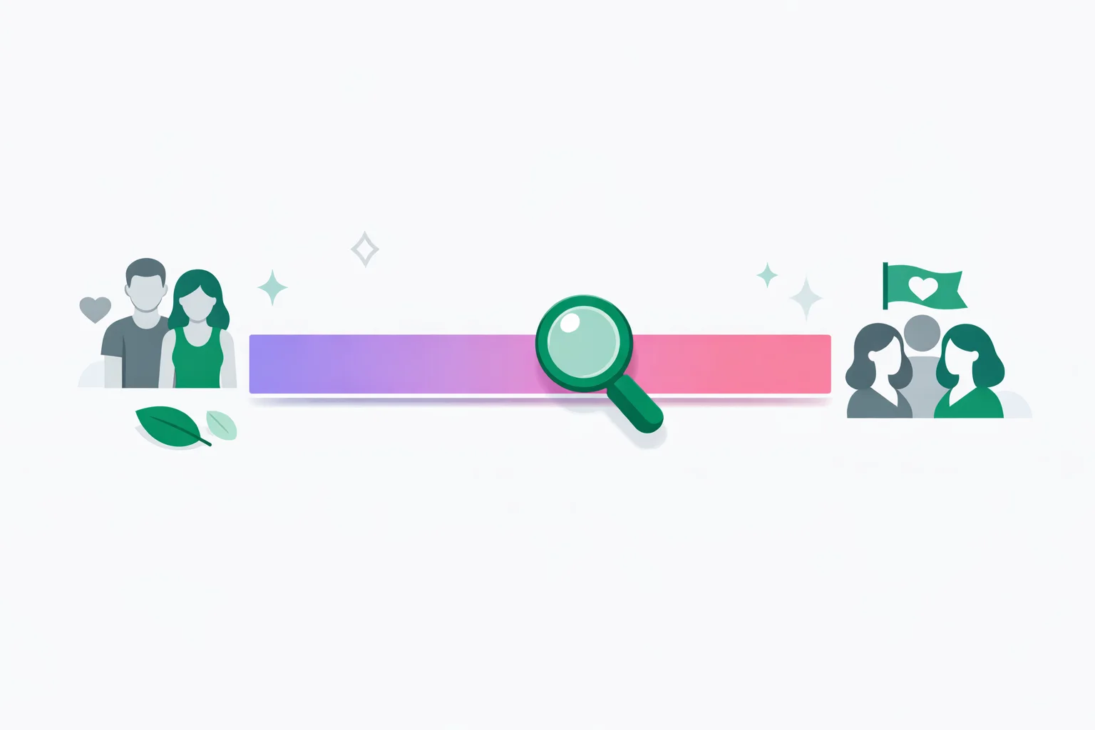 Violet-to-rose spectrum bar with a marker and small icons for comphet, attraction to women, and community