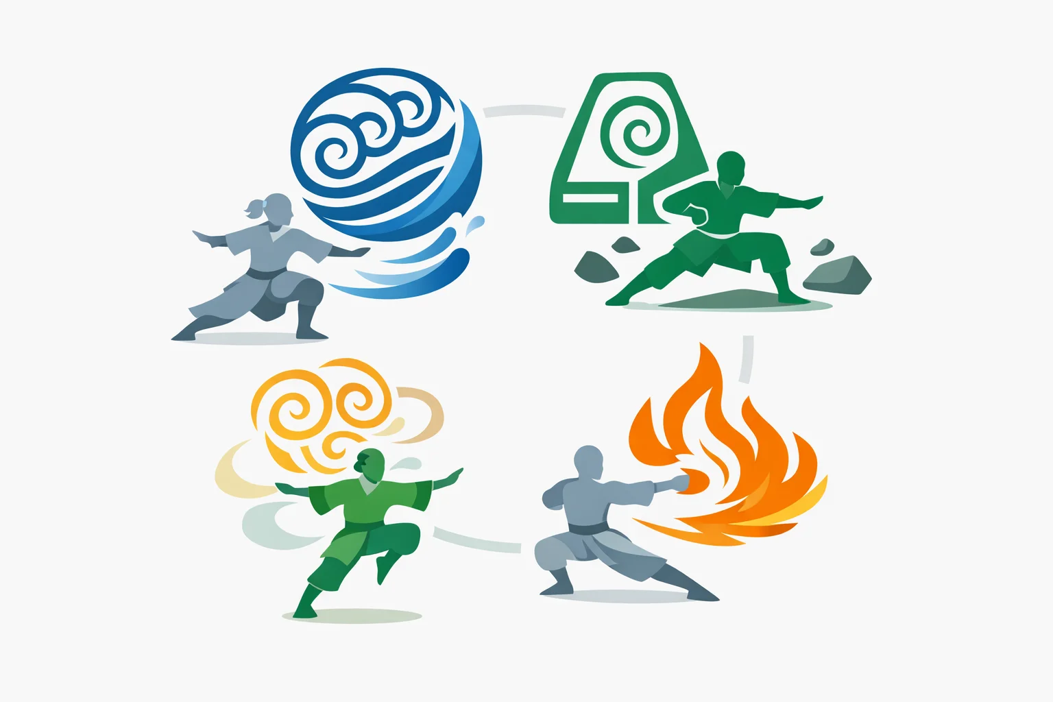 The four Avatar bending element symbols — water, earth, fire, and air — arranged in a circle