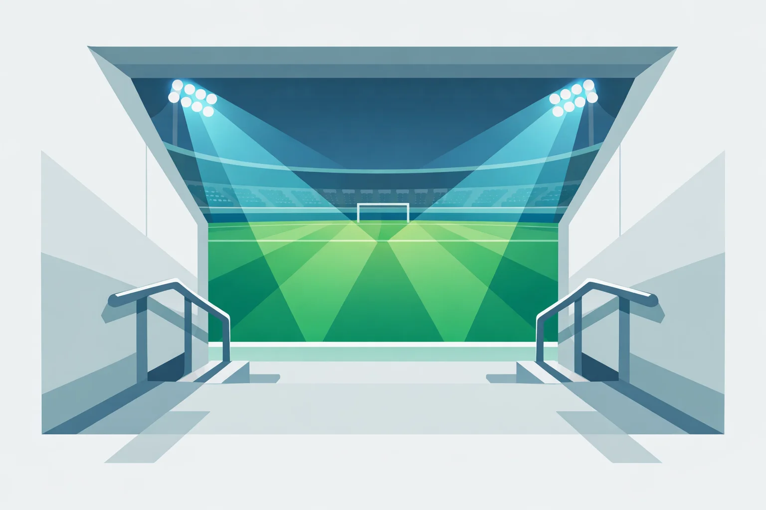 Floodlit stadium tunnel at night, the entrance to the Blue Lock facility