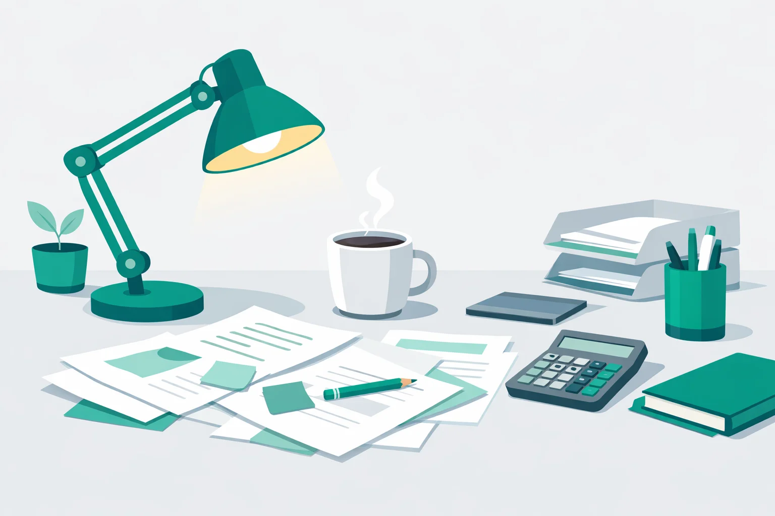 Late-night desk lamp over a cluttered workspace with cold coffee, illustrating the stages of burnout