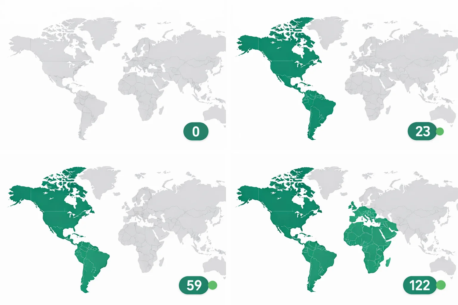 World map showing countries being filled in during a countries of the world quiz challenge