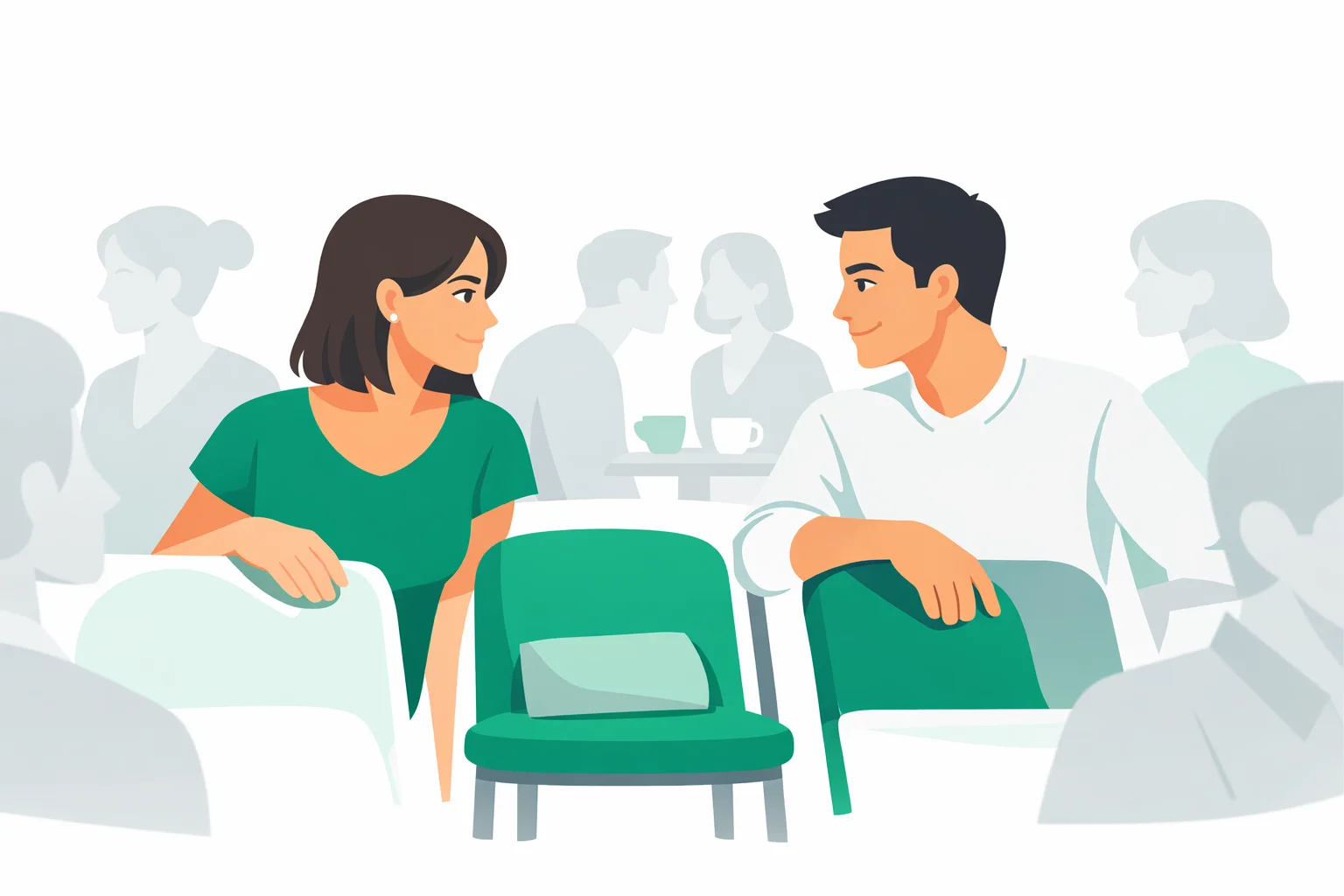 Two people sharing a lingering glance across a room, showing the subtle signals of a mutual crush