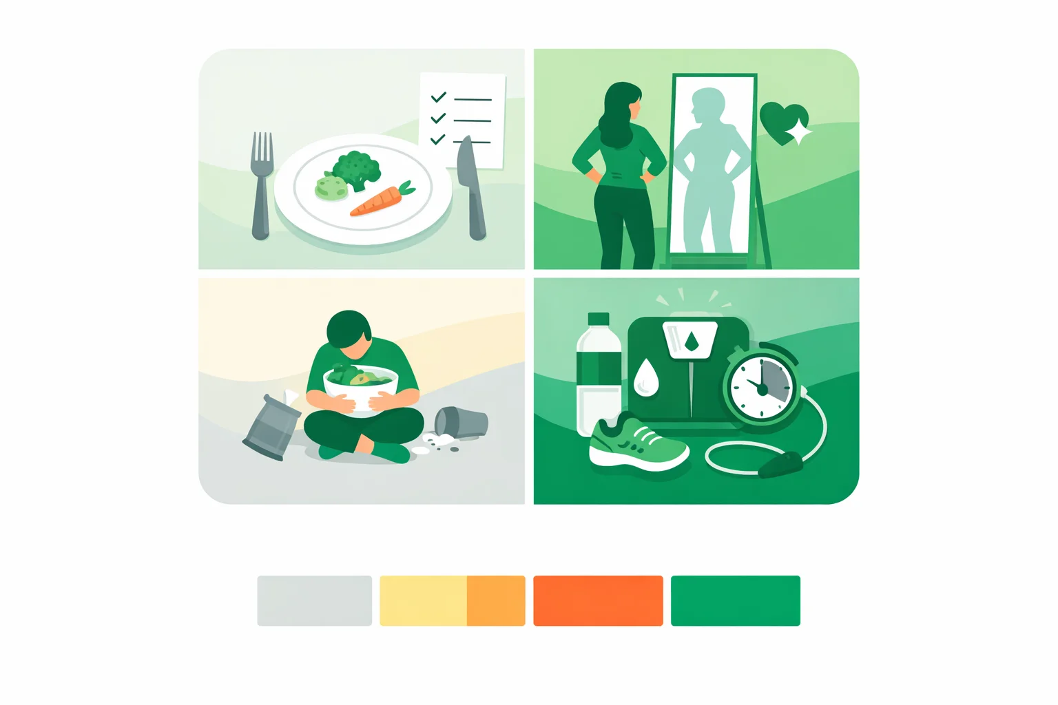 Eating disorder screening map showing four concern domains on a low-to-high severity scale