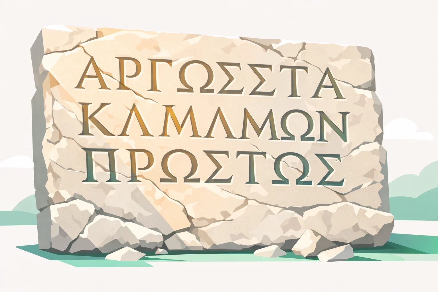 Weathered marble carved with Greek capital letters in warm sunlight