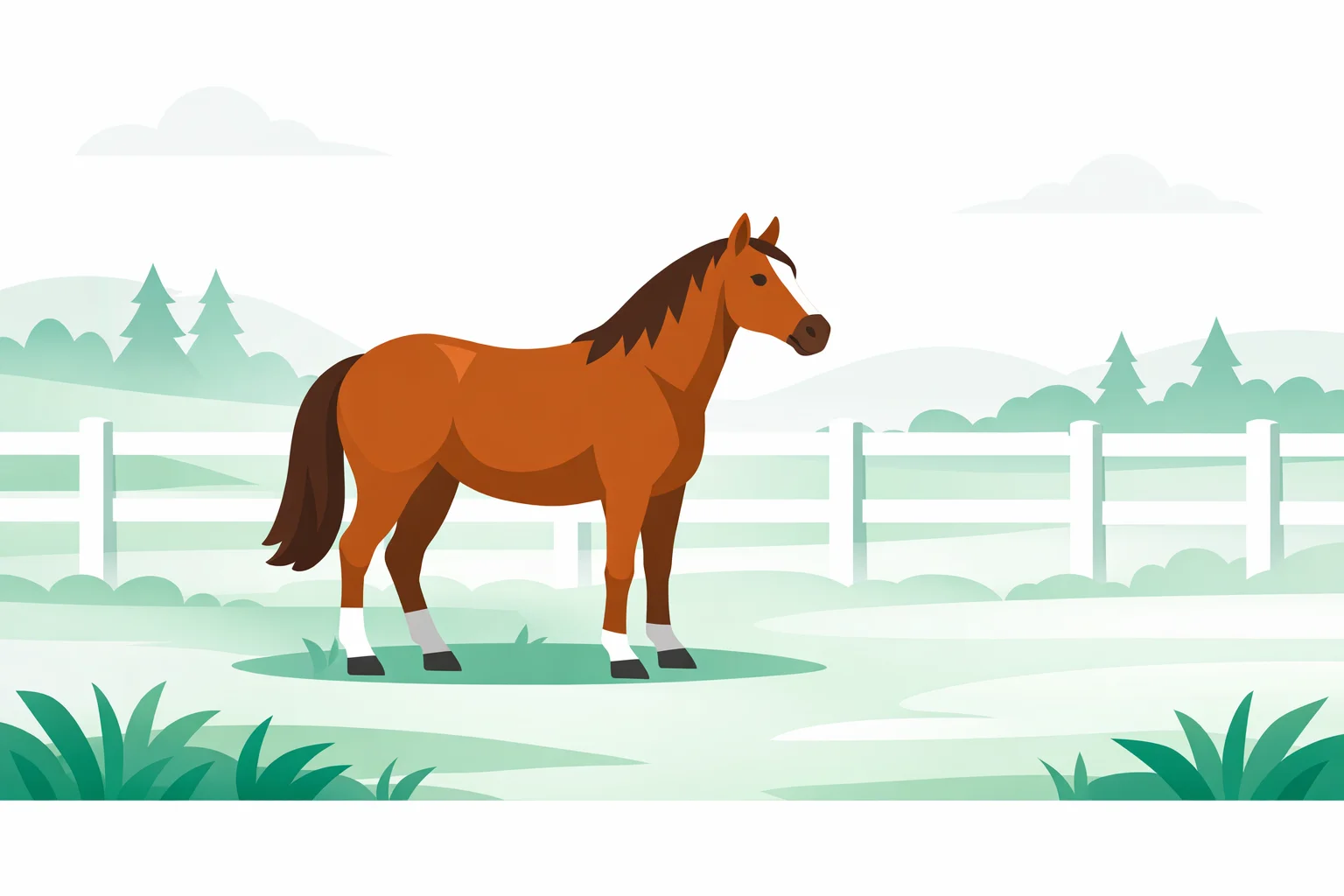 Chestnut horse standing in a misty paddock at dawn, the plain honest build most riders are best matched with