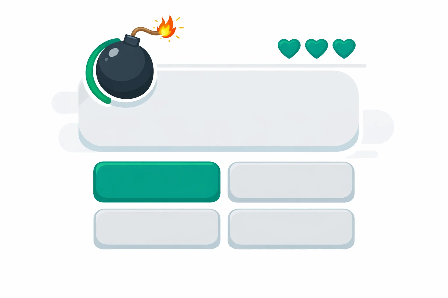 Retro Flash-style quiz screen with a trick question, four answers, a burning fuse timer and three lives