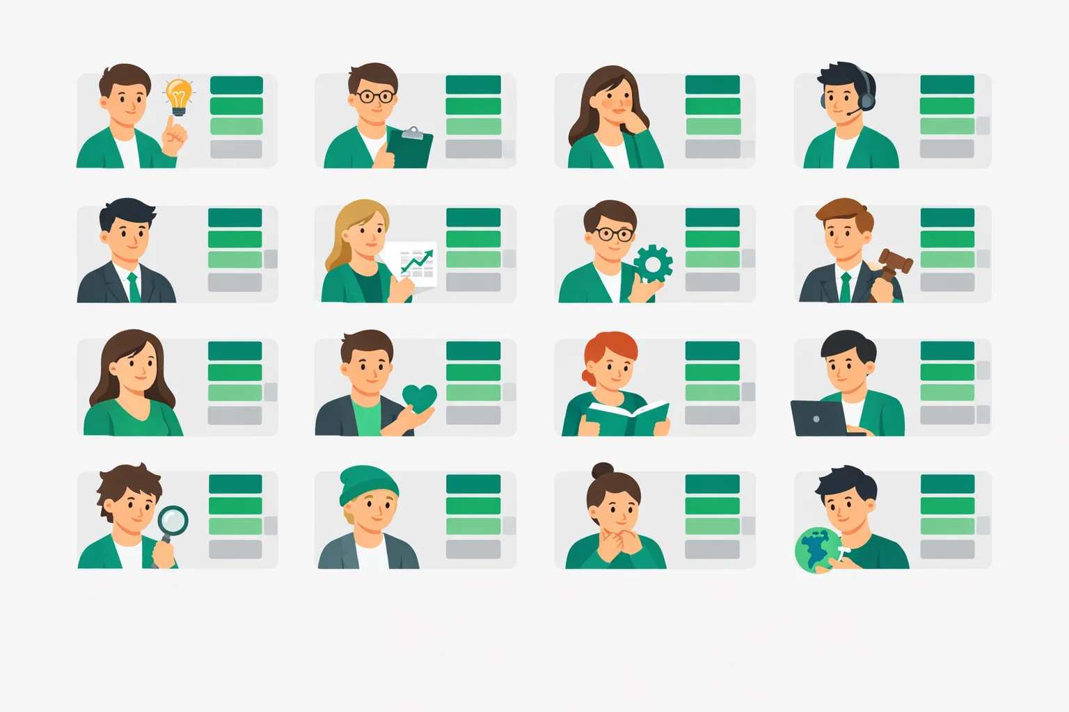 The 16 Myers-Briggs personality types shown with their four-letter codes and cognitive function stacks