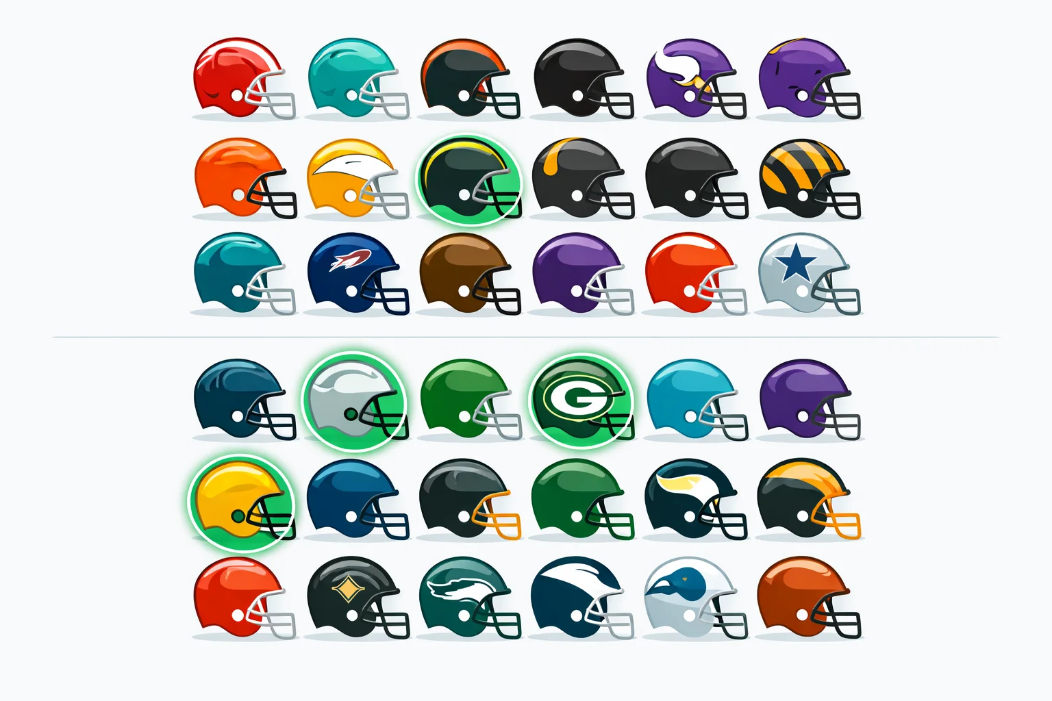 NFL helmet lineup by division showing the teams fans confuse most in trivia