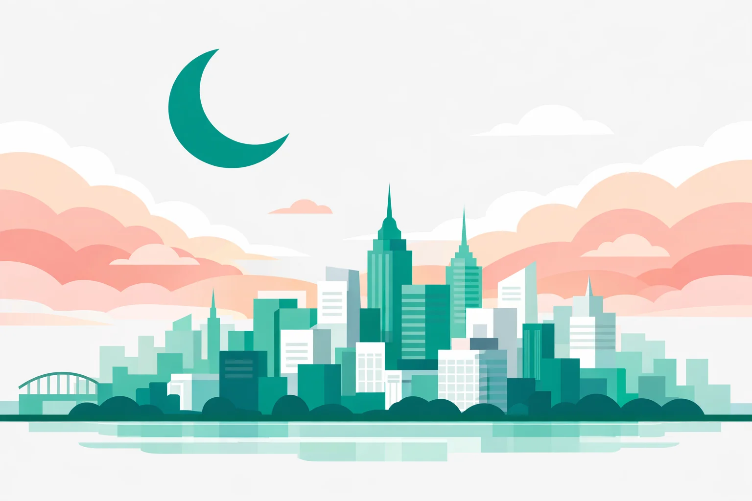 Crescent moon over a Tokyo skyline in pink and gold light, illustrating the Sailor Moon character quiz