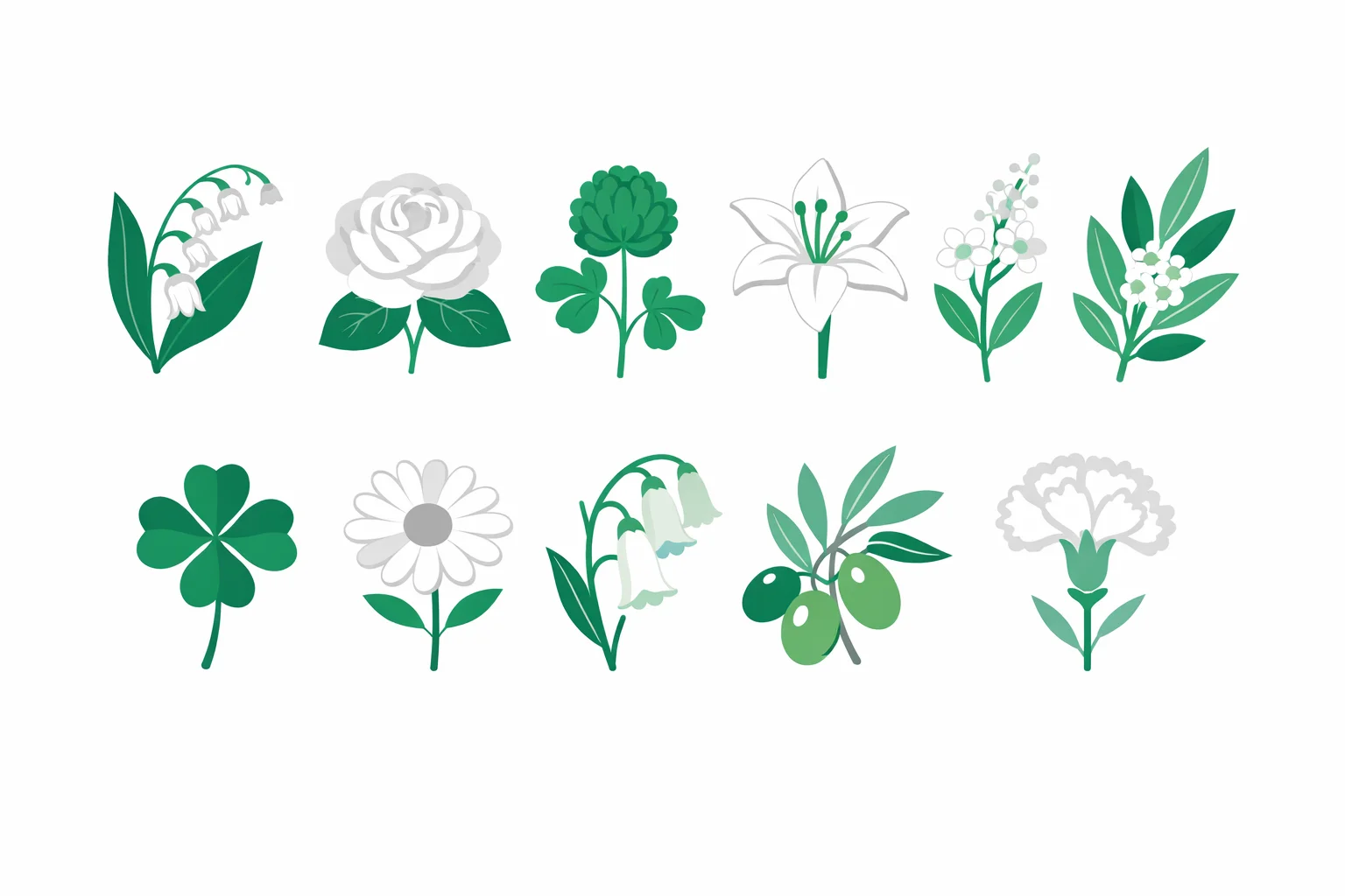 Botanical plate of ten flowers with handwritten Victorian meaning labels